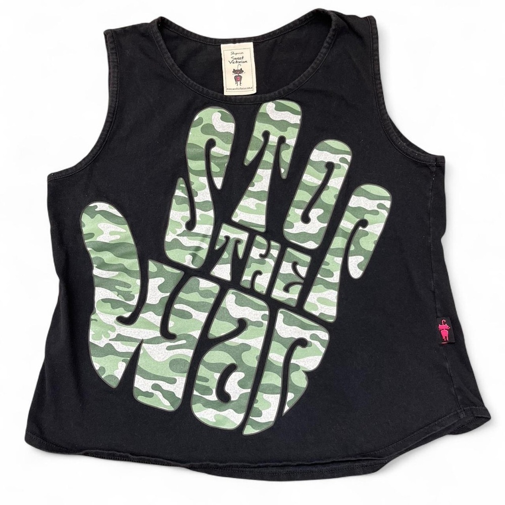 Vintage Black Tank with Green Camo Graphic